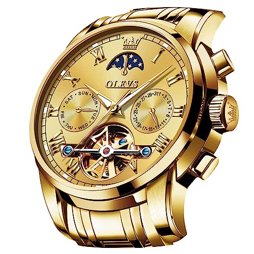OLEVS Automatic Mechanical Men Watch Moon Phase Stainless Steel Dress Fashion Business Luminous Waterproof Date Week Male Wrist Watch