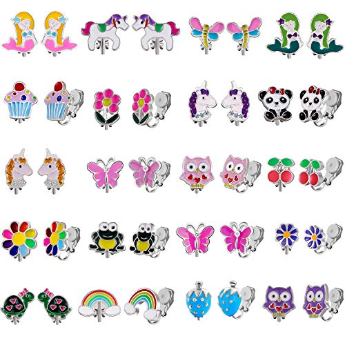 20 Pairs Cute Animal Clip on Earrings for Teens Girls, Kids - Colorful Flower Clip-on Earrings Set for Birthday Gift(#1)