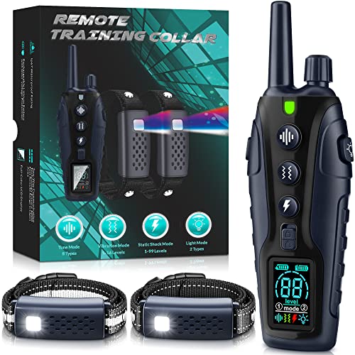Dog Shock Collar 2 Dogs(5-150lbs) with Flashing Light for Night Walks,4000FT Training Adjustable Pitch Beep(1-8), Vibration(1-16), Safe Shock(1-99), and Keypad Lock, Dogs