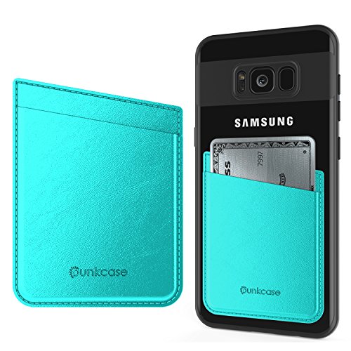 PunkCase CardStud Deluxe Stick On Wallet | Adhesive Card Holder Attachment for Back of iPhone, Android & Most Other Smart Phone Cases | Prime Genuine Leather Pouch | Discreet & Secure [Teal]