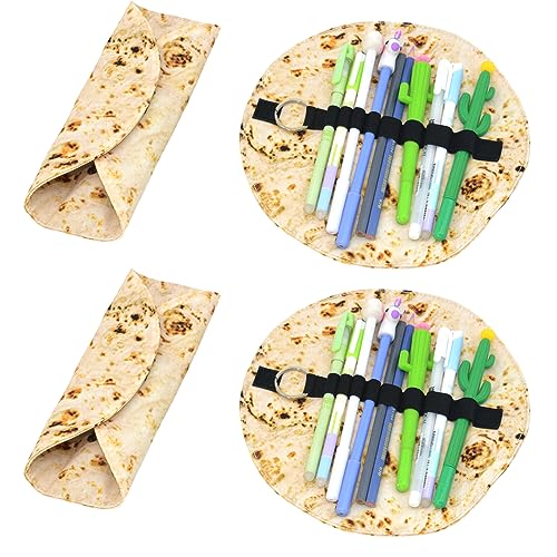 2 Pcs Tortilla Pencil Case Holder Creative Burrito Tortilla Pen Pencil Case Funny Stationery Pen Pencil Pouch Holder Roll Canvas Pencil Pouch Pancake Office Accessories School Supplies Useful Gift