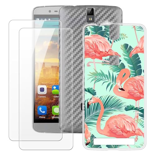 MILEGOO Elephone P8000 Case + 2PCS Screen Protector Tempered Glass, Shockproof Bumper Soft Silicone TPU Cover for Elephone P8000 (5.5”) Flamingo