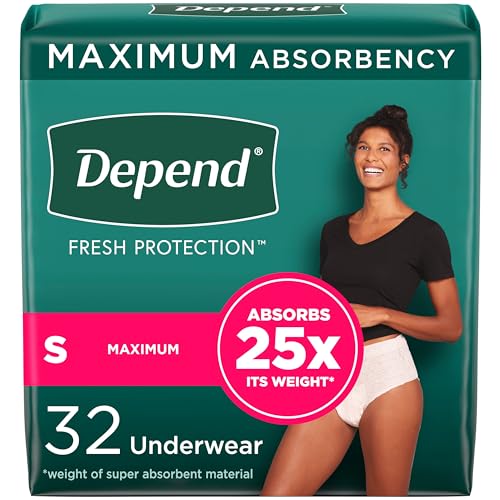 Depend Fresh Protection Adult Incontinence & Postpartum Bladder Leak Underwear for Women, Disposable, Maximum, Small, Blush, 32 Count, Packaging May Vary