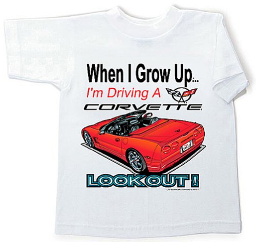 Corvette Kids Tee Shirt -When I Grow Up, Lookout (Youth Small (6-8)) White