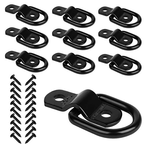 JCHL D Rings Tie Down Anchors Hooks for Trailer Truck Bed Bracket Enclosed Points Pickup Camper Surface Mount D-Ring Heavy Duty 1/4' 2400 Pound Capacity (10-Pack)