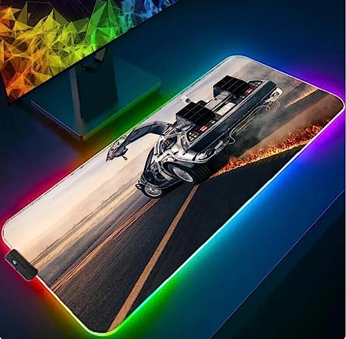 Mouse Pads RGB Anime Back to The Future Car Large Mouse Pad Office Rubber LED Deskmat Game PC Keyboard Gaming Deskmat 700x300x4MM