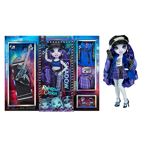 Rainbow High Vision and Neon Shadow-Uma Vanhoose (Neon Blue) Posable Fashion Doll. 2 Designer Outfits to Mix & Match, Rock Band Accessories Playset, Great Toy Gift for Kids 6-12 Years & Collector