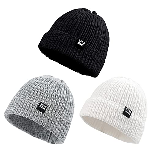 Simple Knitted Baby Beanie Hip-Hop Boys Winter Hat Toddler Kids Bonnet for Girls 0-5Y (Black+Light Gray+White, S)