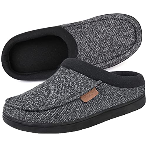 ULTRAIDEAS Men's Nealon Moccasin Clog Slipper, Slip on Indoor/Outdoor House Shoes(Black/Gray, 9-10)