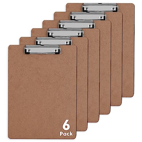 Clipboards, PANDRI 6 Pack Hardboard Office Clipboards, Low Profile Clip, Clip Boards 8.5x11 Standard Letter Size, Classroom Supplies, ECO Friendly
