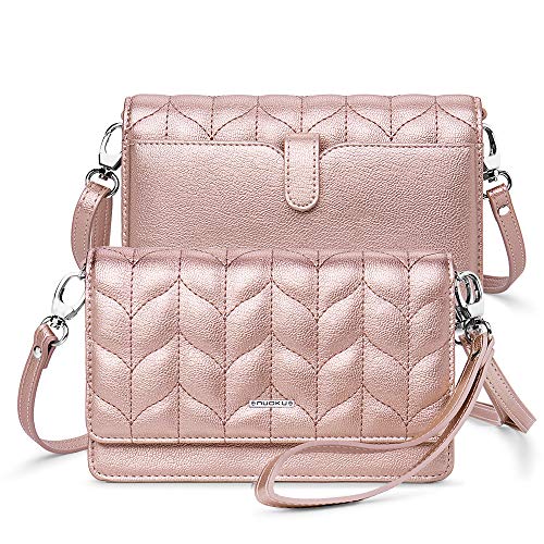 nuoku Women Small Crossbody Bag Cellphone Purse Wallet with RFID Card Slots 2 Straps Wristlet, Pink