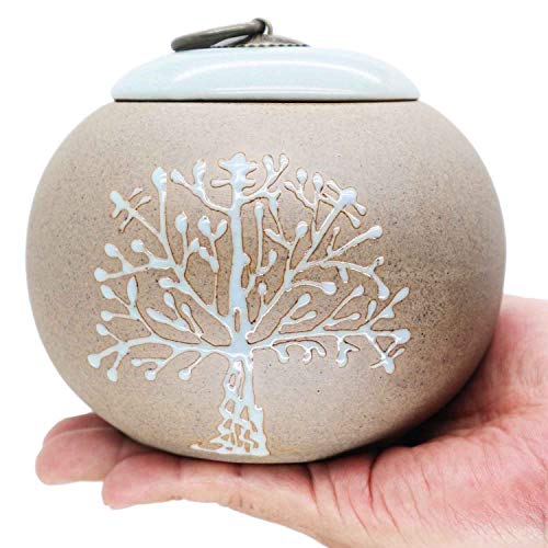 M MEILINXU Funeral Medium Keepsake Urn for Ashes - Ceramics Cremation Urn for Human Ashes - Hand-Painted -Fits a Small Amount of Cremated Remains- Display Burial at Home or Office (Brown Tree of Life