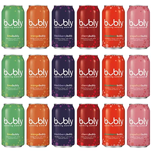 Gsuila Bubly Sparkling Water, Carbonated Water 6 Flavor Variety Pack - Zero Calories & Zero Sugar, 12 Fl Oz Cans (18 Pack)