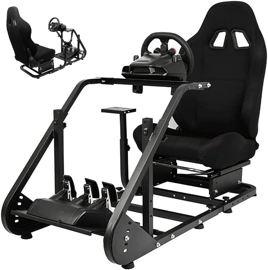 Dardoo Racing Simulator Cockpit with Seat Mountable Monitor Stand Fits for Logitech G25 G27 G29 G920 G923, Thrustmaster, Fanatec Xbox Playstation PC Platforms, Racing Wheel Stand Wheel& Pedals Not Inc