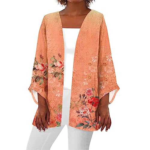 Beach Wear Lightweight Cardigans Summer Cardigans for Women Lightweight Flowy Kimonos 3/4 Sleeve Summer Outfits for Women Plus Size Summer Outfits Womens Summer Tops Sheer Tops for Women