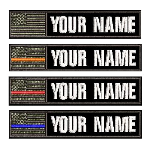Customized Name Patch 2pcs, US Flag Personalized Name Tactical Tape for Bags Uniform or Vest Jackets, Name Tag- Military Hook Patches (Olive Green)