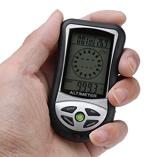 Dioche Barometer Altimeter, Multi-Function Digital Altimeter, Black Weather Forecast Hand-Hold Hiking Flashlight Altimeter for Outdoor Hiking
