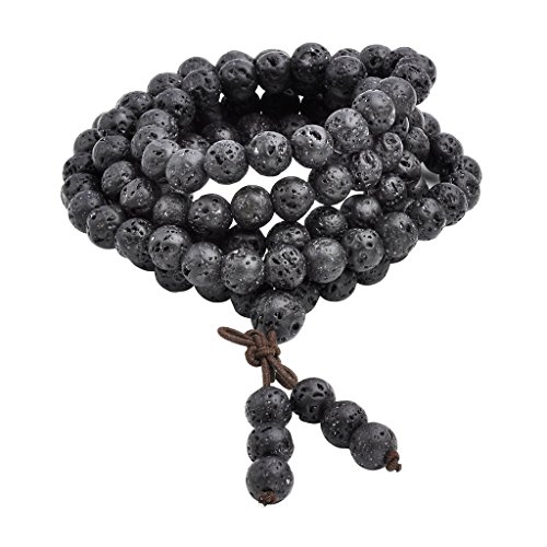 Jovivi 8mm Natural Lava Rock Stone Healing Gemstone 108 Prayer Beads Mala Bracelet Necklace Mother's Day Gift