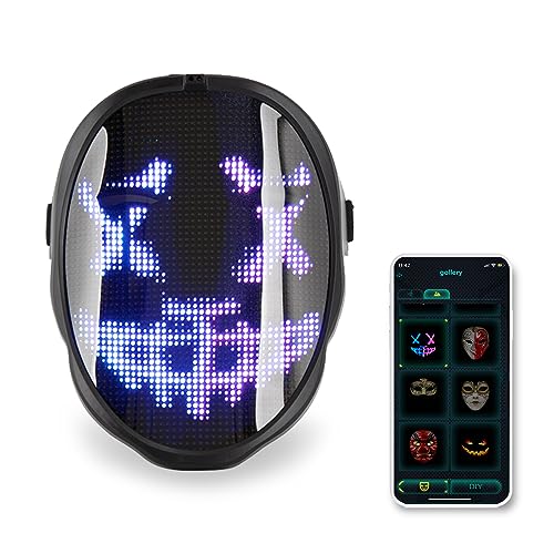 CHEMION Led Mask with Bluetooth App, Led Face Mask for Adults, Digital Face Mask for Birthday Parties, Concerts, Costume mask (AA Battery)