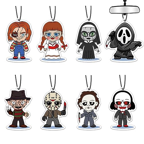 Horror Movie Merchandise Car Air Fresheners Classic Character Decor Car Accessories 8 PCS, Halloween Decoration RearviewMirror Hanging for Women Men Gifts Boys Movie Lover Scary Party Figures
