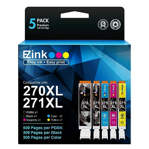 E-Z Ink (TM) Compatible Ink Cartridge Replacement for Canon PGI-270XL CLI-271XL PGI270 XL CLI271 XL to use with MG6820 MG5720 MG7720 (1 Large Black,1 Small Black,1 Cyan,1 Magenta,1 Yellow) 5 Pack