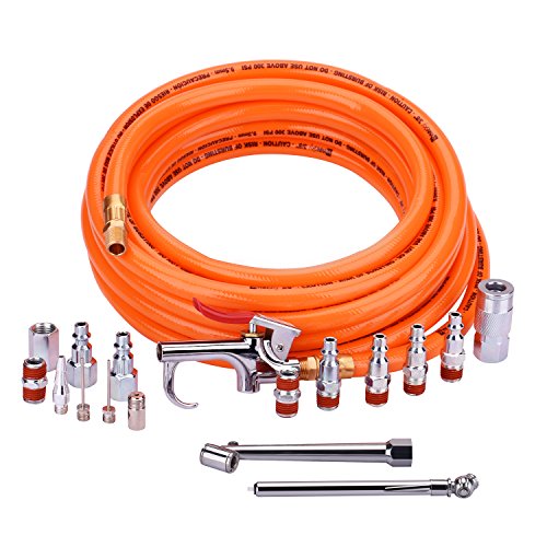 WYNNsky 3/8' X 25ft PVC Air Compressor Hose Kit With 17 Piece Air Tool and Air Compressor Accessories Kit