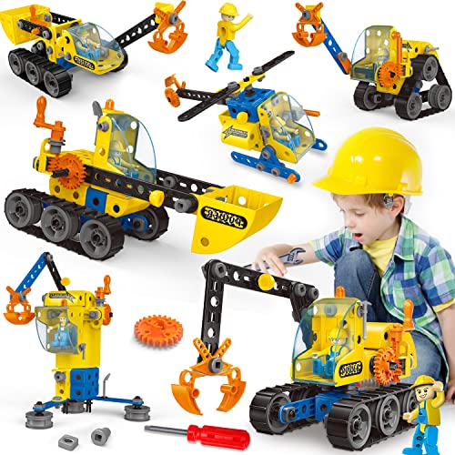 6 In 1 STEM Building Toys for 5 6 7 8 9 + Year Old Boy Girl Gift,192 PCS Stem Project Activities Kit for kid 5-7 6-8 Educational Autism Robotic Toy Learning Game Excavator Engineering Construction Set