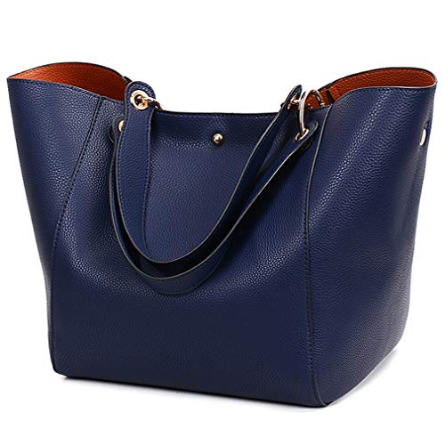 Pahajim Tote Handbags for Women Large Capacity Work PU Leather Bucket Purse Designer Satchel Hobo Shoulder Bags (blue)