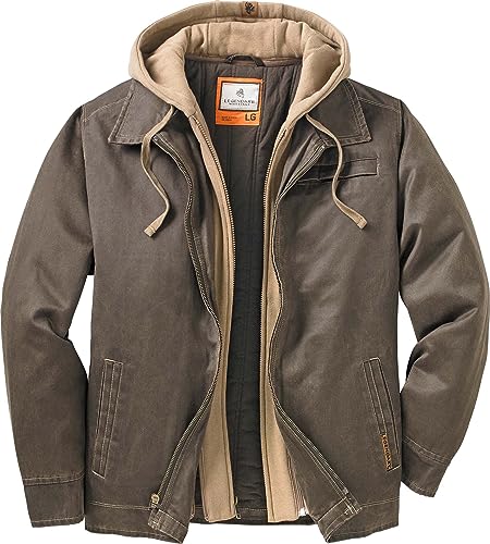 Legendary Whitetails Men's Standard Dakota Jacket Full Zip Up Winter Coat Rugged Waxed Cotton Canvas Outerwear Hooded Trucker Western Style Clothing, Brown, Medium