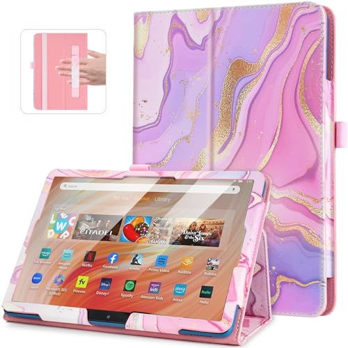 FUWANG Case for All-New Amazon Kindle Fire HD 10 Tablet (13th Generation, 2023 Release) & Fire HD 10/10 Plus Tablet 2021 11th Gen 10.1' - Slim Folding Stand Cover with Auto Wake/Sleep (Gilt Pink)