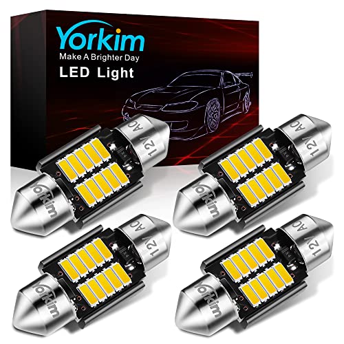 Yorkim DE3022 LED Bulb 31mm Festoon LED Bulb White Super Bright CANBUS 10-SMD 4014 Chipsets, 3175 LED Bulb, DE3175 LED Bulb, 3022 LED For Car Interior dome map Lights, Pack of 4