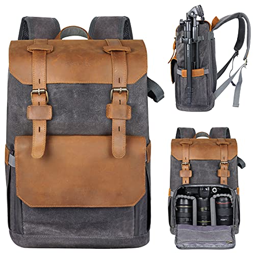 Endurax Leather Camera Backpack Bag for Photographers Waterproof DSLR Backpacks fit up to 15 Laptop Upgrade