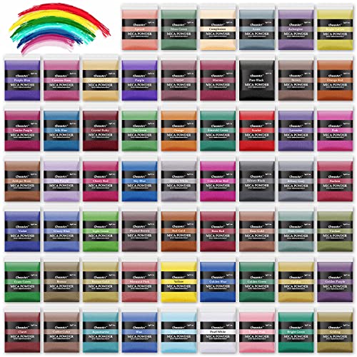 60 Colors Mica Powder - Natural Shimmer Cosmetic Grade Pigment Powder for Epoxy Resin, Soap Making, Bath Bombs, Resin Dye, Candle Dye, Lip Gloss, Slime, DIY Crafts, Paints, Jewelry