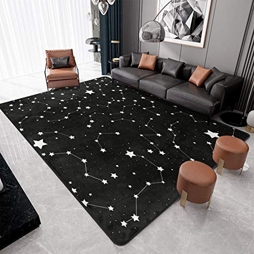 9CH Magic Constellation Area Rug 5'x7' - Black White Star Space Rugs Non-Slip Star Sky Carpet Mat for Bedroom Dinning Dorm Living Room Home Decorative