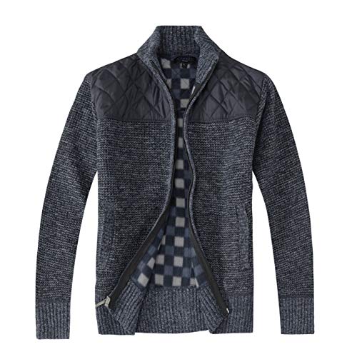 Gioberti Men's Knitted Regular Fit Full Zip Cardigan Sweater with Soft Brushed Flannel Lining, Melange Blue, Large