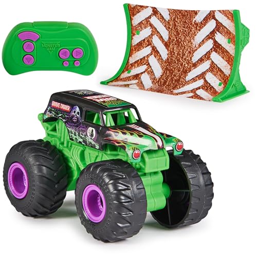 Monster Jam, Official Grave Digger Remote Control Monster Truck, Small 1:64 Scale, includes Ramp, RC Cars Kids Toys for Boys and Girls Ages 3 4 5 6 and up