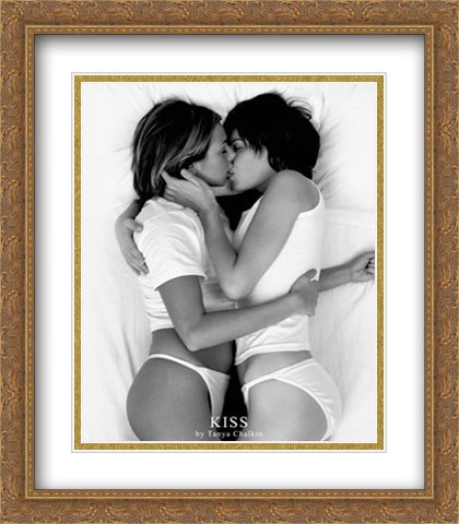 Kiss 2x Matted 28x32 Large Gold Ornate Framed Art Print by Chalkin, Tanya