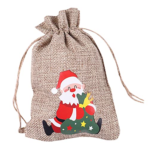 Shan-S Christmas Decor Christmas Burlap Gift Bags, Christmas Jute Linen Bags, Xmas Jute Linen Candy Bag Treat Gift Drawstring Pouches Burlap Gift Bags for Wedding Christmas Party Favors
