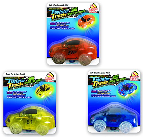 Mindscope Twister Tracks Trax Light-up LED 360 Sport Car Series (3 Vehicles in Giftable Retail Boxes) Compatible with All Twister Tracks & Neo Tracks