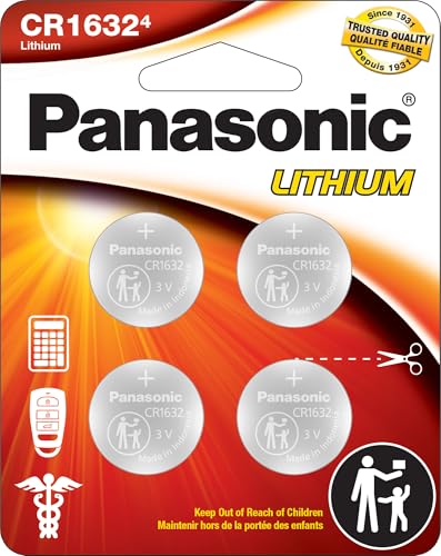 Panasonic CR1632 3.0 Volt Long Lasting Lithium Coin Cell Batteries in Child Resistant, Standards Based Packaging, 4-Battery Pack
