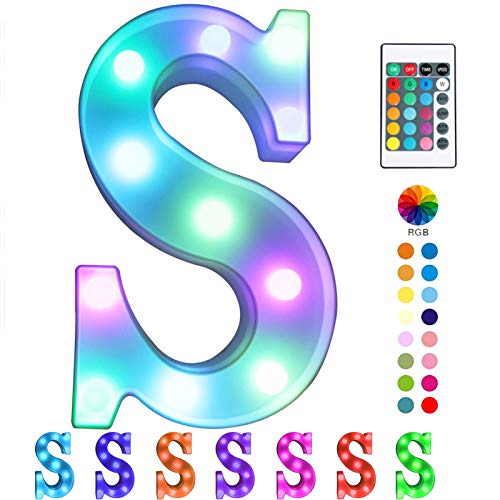 Pooqla Colorful LED Marquee Letter Lights with Remote – Light Up Marquee Signs – Party Bar Letters with Lights Decorations for the Home - Multicolor S