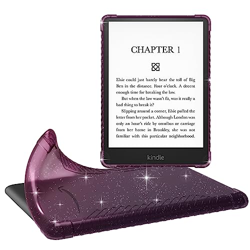MoKo Case for 6.8' Kindle Paperwhite (11th Generation-2021) and Kindle Paperwhite Signature Edition, Ultra Clear Soft Flexible Transparent TPU Skin Bumper Back Cover Shell, Glitter Dark Orchid