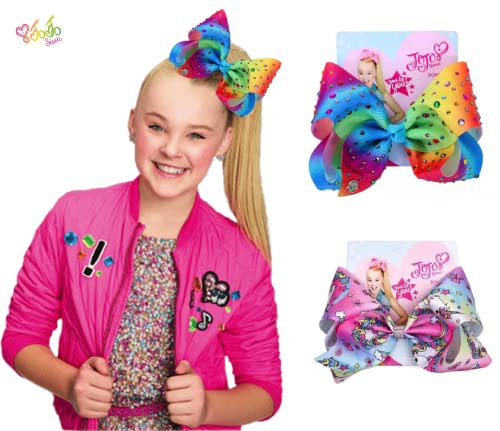 Jojo Siwa Bows for Girls - Large 8 inches Blue Bedazzled Hair Accessories for Kids Girls