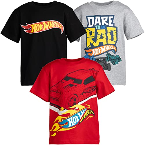 Hot Wheels Toddler Boys 3 Pack Graphic T-Shirt Gray/Black/Red 5T