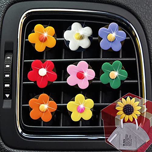 8 Pcs Daisy Vent Clips, Cute Flower Air Conditioning Outlet Clip Car Air Fresheners Accessories Decorations for Girls Women + Cute Mask Hook