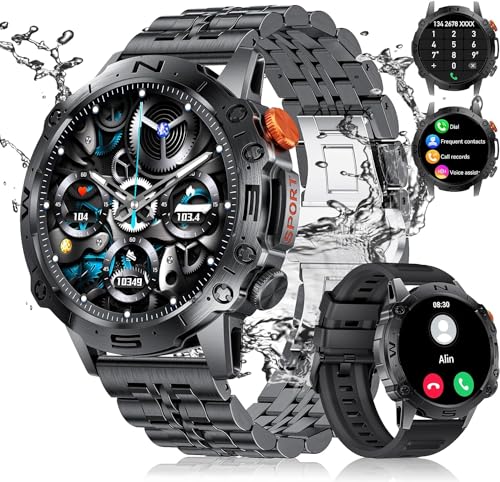 Military Smart Watch for Men(Answer/Dial Calls),1.43' AMOLED Always-on Display,Fitness Tracker 126+ Sports Modes/IP68/Heart Rate/Sleep/SpO2/Blood Pressure,Tactical Outdoor Rugged Watch for iOS Android