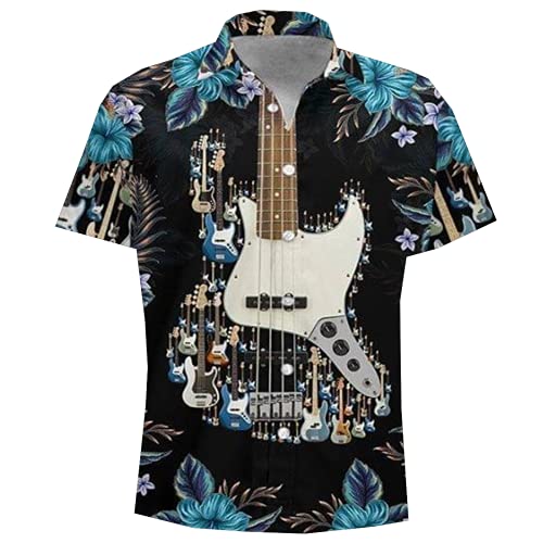 Tropical Bass Guitar Hawaiian Shirts for Men Women - Music Button Down Mens Hawaiian Shirts Short Sleeve Set 85 Size XL
