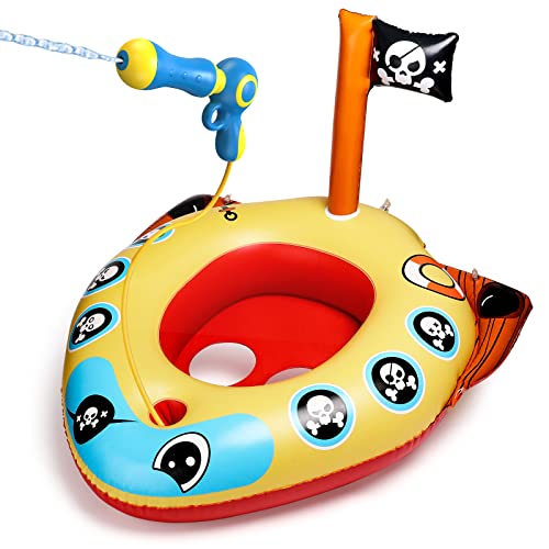 HopeRock Pool Float Toys for Kids with Built in Water Gun, Inflatable Pirate Boat Swimming Pool Toys for 3-8 Year Old Boys Girls, Fun Family Outdoors Toys for Toddler Pirate Ship Pool Floats