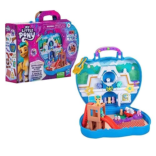 My Little Pony Mini World Magic Compact Creation Critter Corner Toy, Buildable Playset with Hitch Trailblazer Pony for Kids Ages 5 and Up