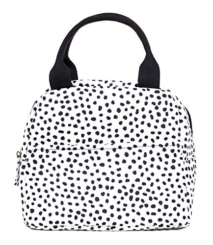 Steel Mill & Co Insulated Lunch Tote Bag for Women, Large Capacity Cooler Lunch Box, Cute Lunch Bag for Adults, Mini Cooler with Zipper Closure, Pockets, and Sturdy Handles (Black Dots)